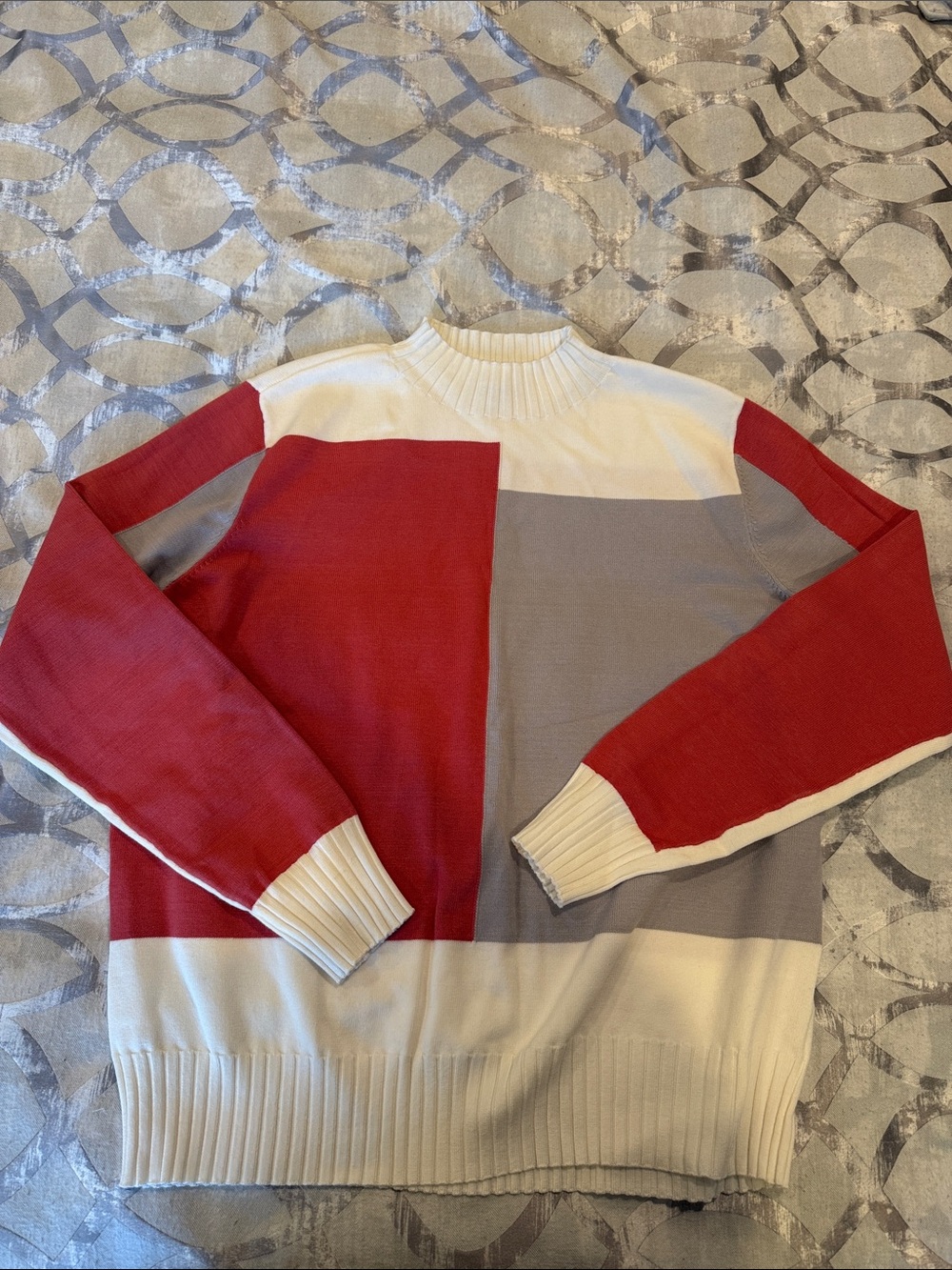 New York & Company Red, Gray & White Colorblock Crewneck Sweater